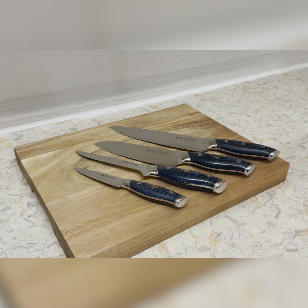 Kitchen Knife Set Kit  Blue Handle, Blue Blade & Black Magnetic