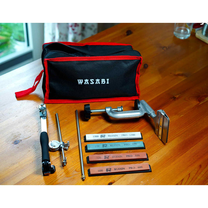 Coltelleria Collini - Set of 4 professional kitchen knives Kai Wasabi  series - sharpener and Wusthof bag